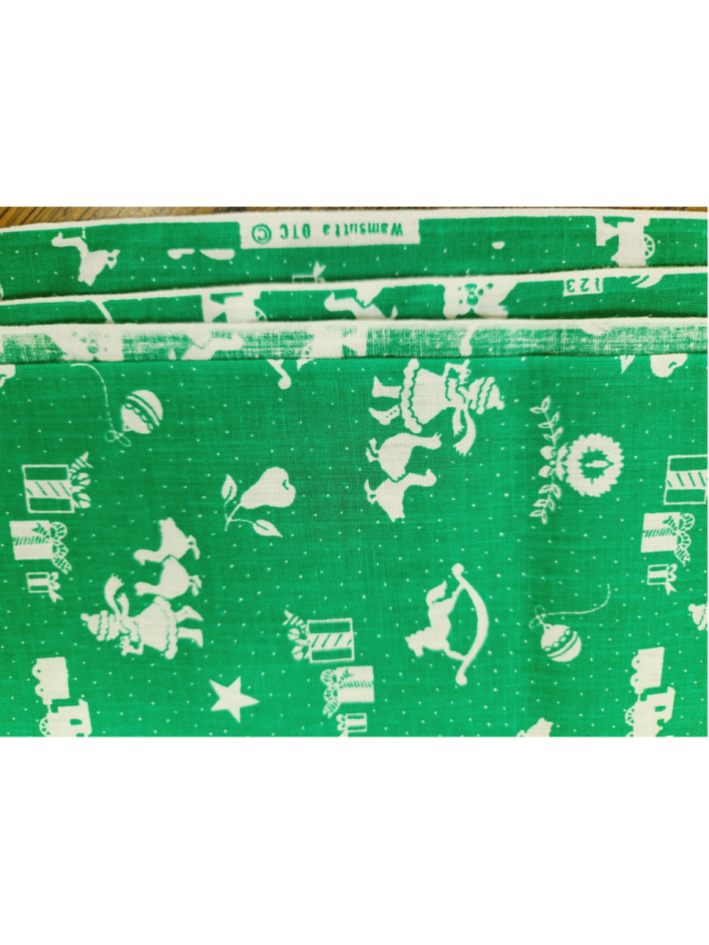 Vintage Christmas Cotton Fabric Wamsutta OTC Green Holiday Print 5 Yds 22" x 44" - Picture 2 of 5